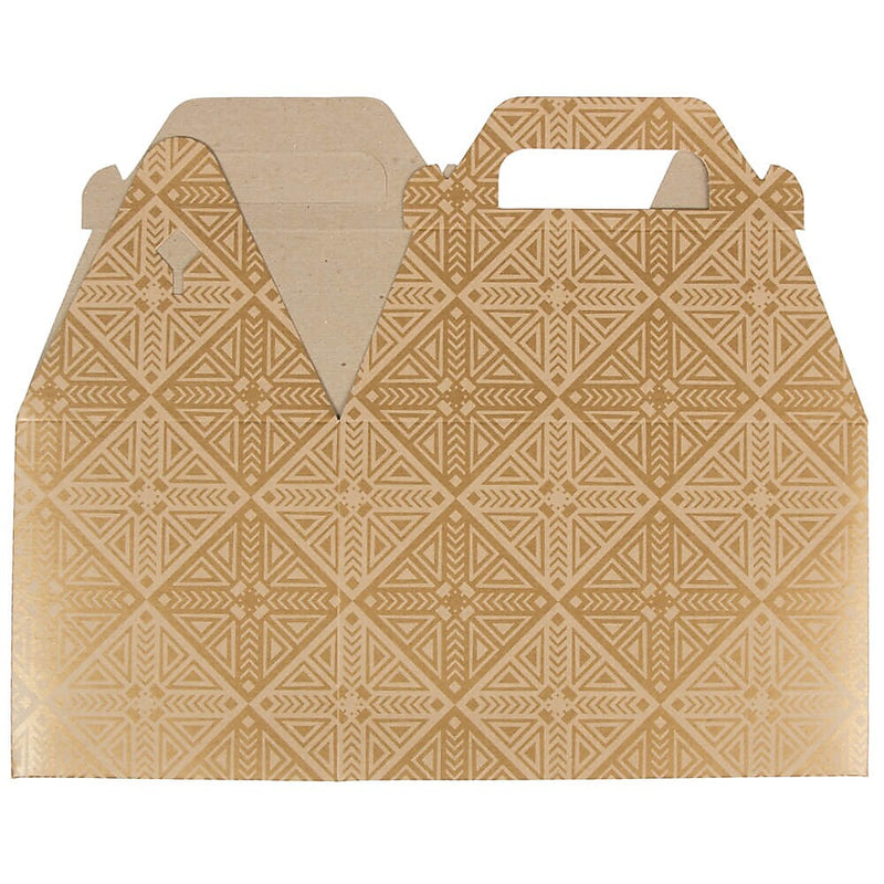 JAM Paper Gable Gift Box with Handle, 4" x 8" x 5.25", Gold/Kraft (4353520)