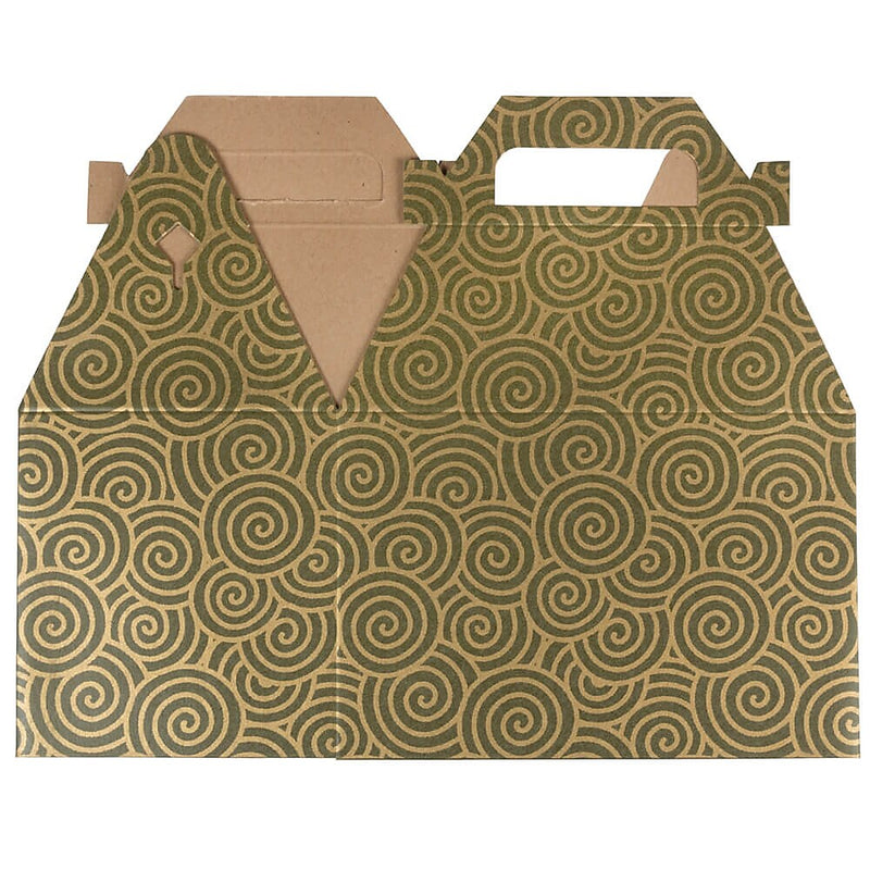 JAM Paper Gable Gift Box with Handle, 4" x 8" x 5.25", Green/Gold Swirl (4353522)