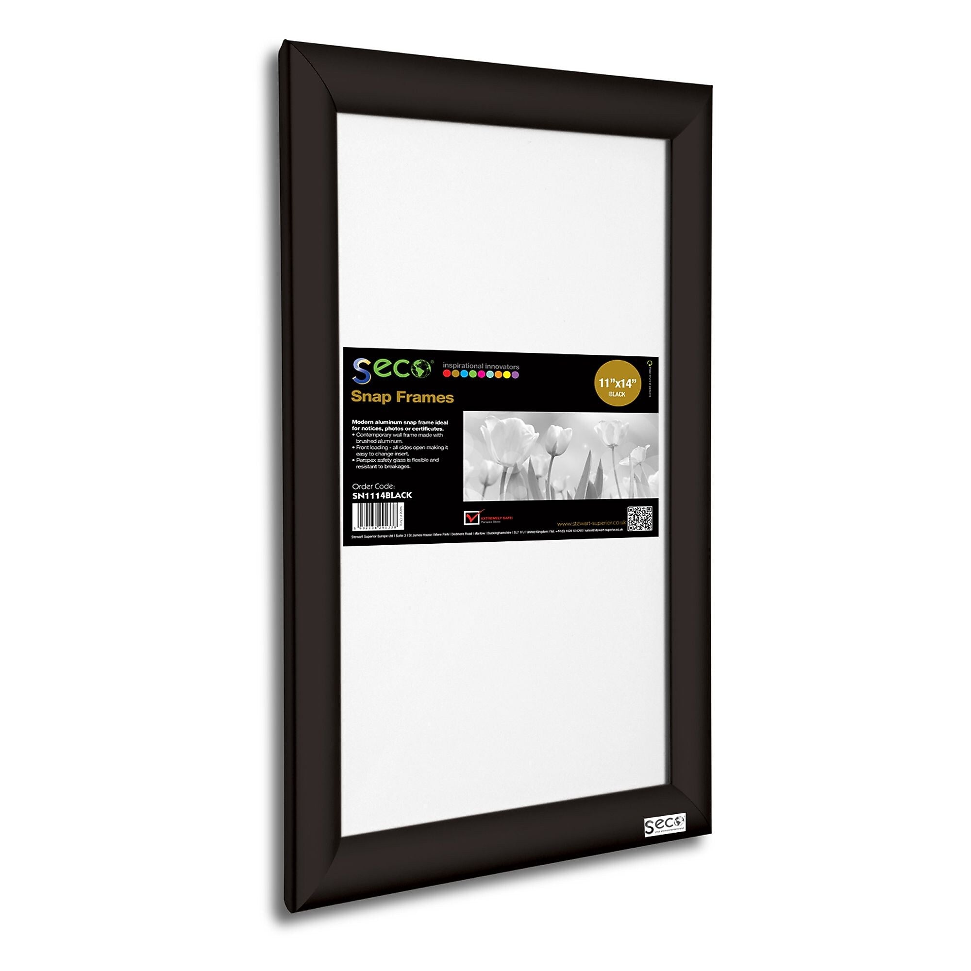 Seco Front Load Easy Open Snap Poster Frame, 11" x 14", Black Aluminum (SN1114BLACK)