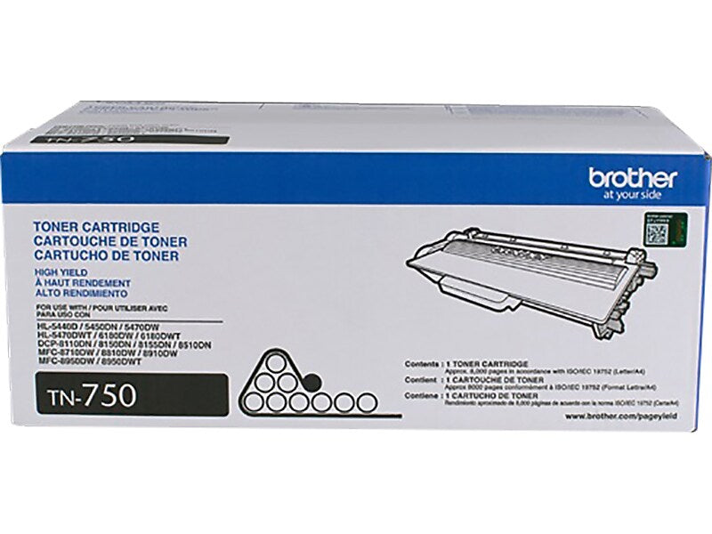 Brother TN-750 Black High Yield Toner Cartridge, 2/Pack   (TN7502PK)