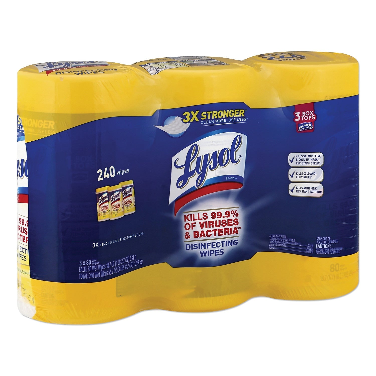 Lysol Disinfecting Wipes, Lemon & Lime Blossom, 80 Wipes/Container, 3/Pack (1920084251)