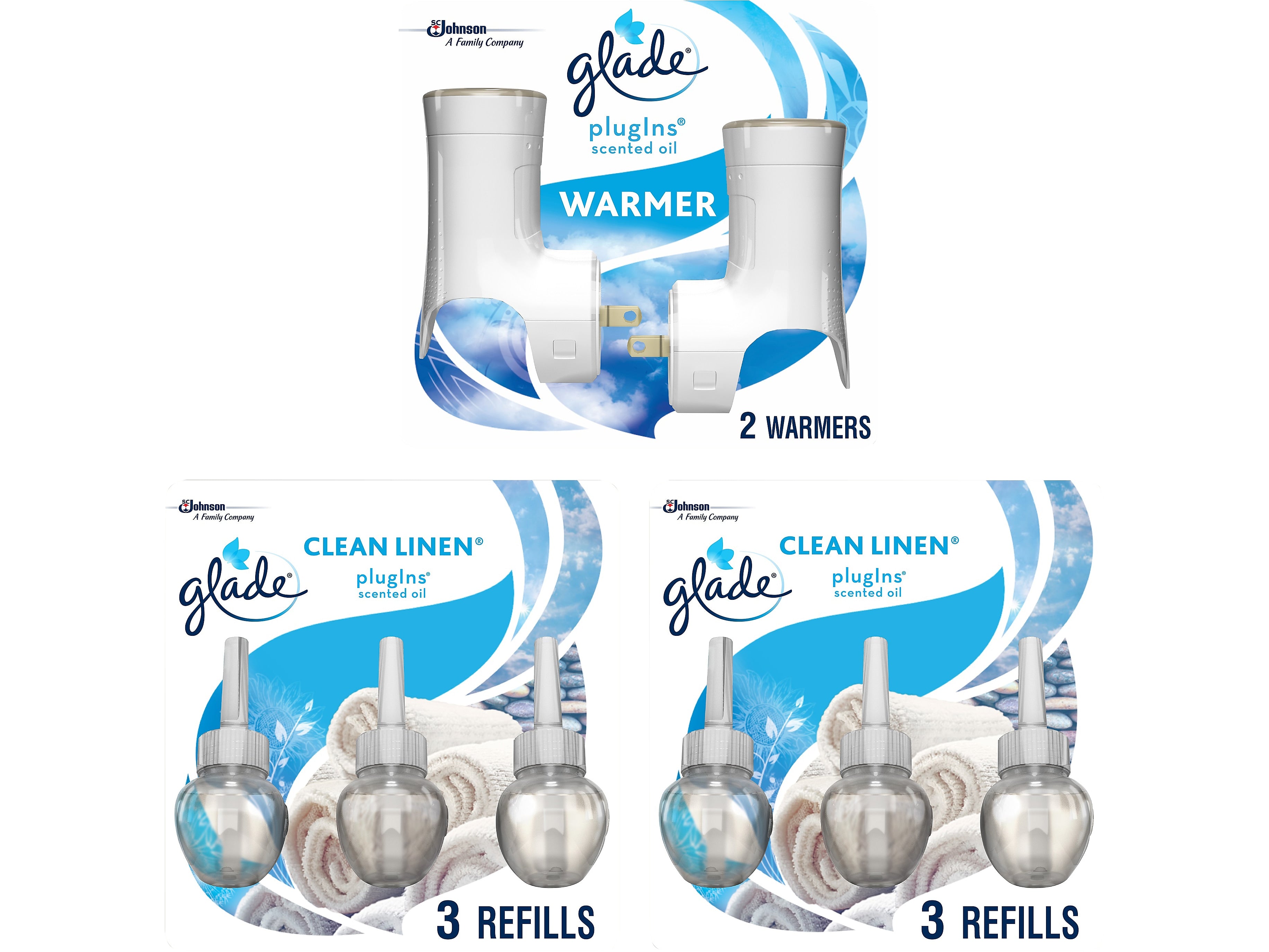 Glade PlugIns Scented Oil & Holders, Clean Linen, 0.67 Oz., 8/Pack  (313803)