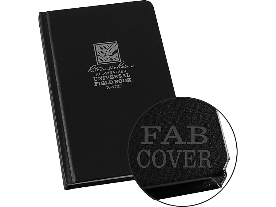 Rite In The Rain All-Weather Universal Memo Notebook, 4.38" x 7.25", Wide Ruled, 80 Sheets, Black (770F)