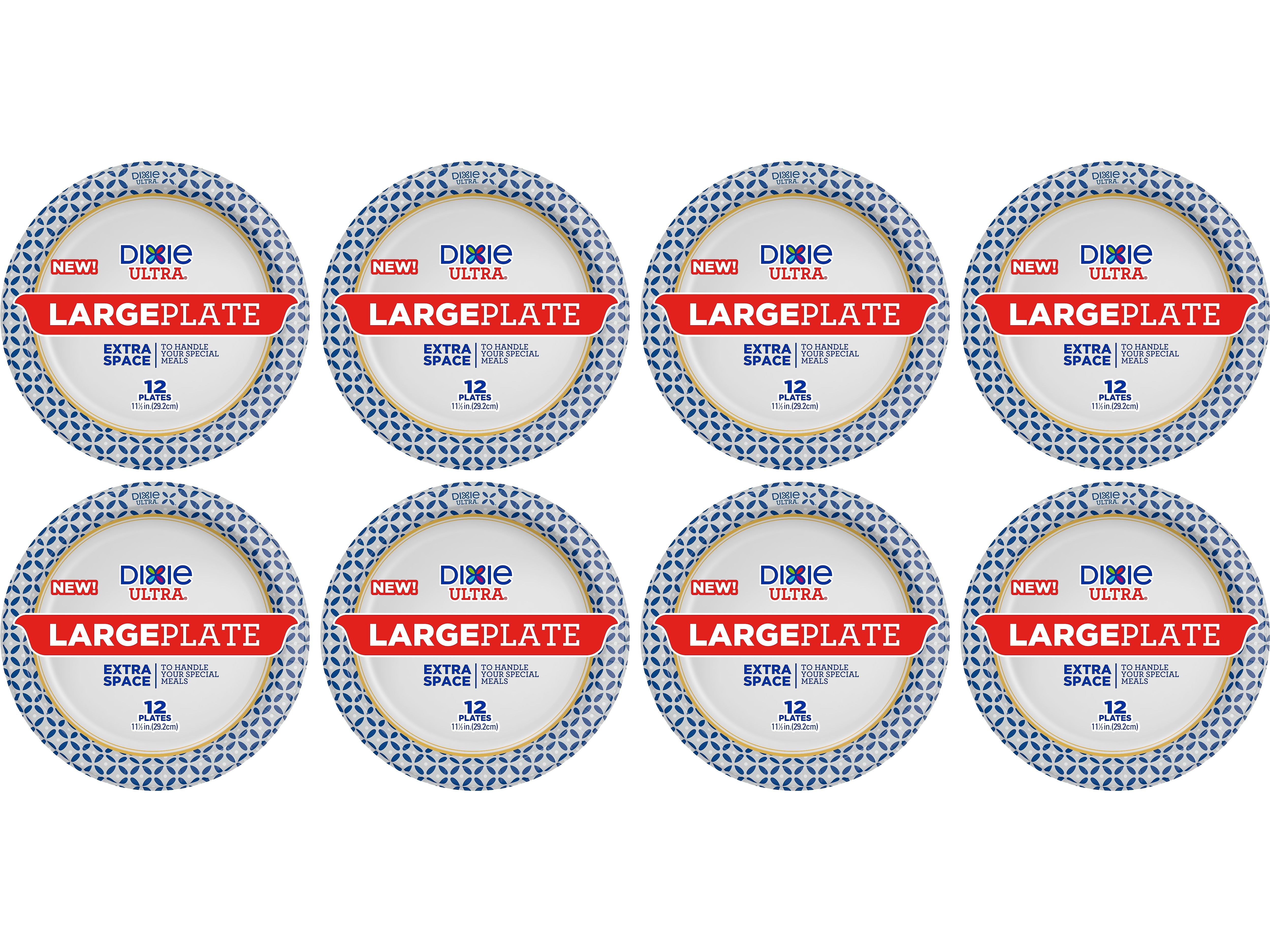 Dixie Ultra Large Paper Plate, 11.5", Blue/White/Yellow, 12/Pack, 8 Packs/Carton (16217/01P)