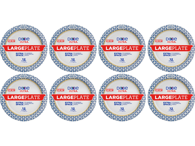 Dixie Ultra Large Paper Plate, 11.5", Blue/White/Yellow, 12/Pack, 8 Packs/Carton (16217/01P)