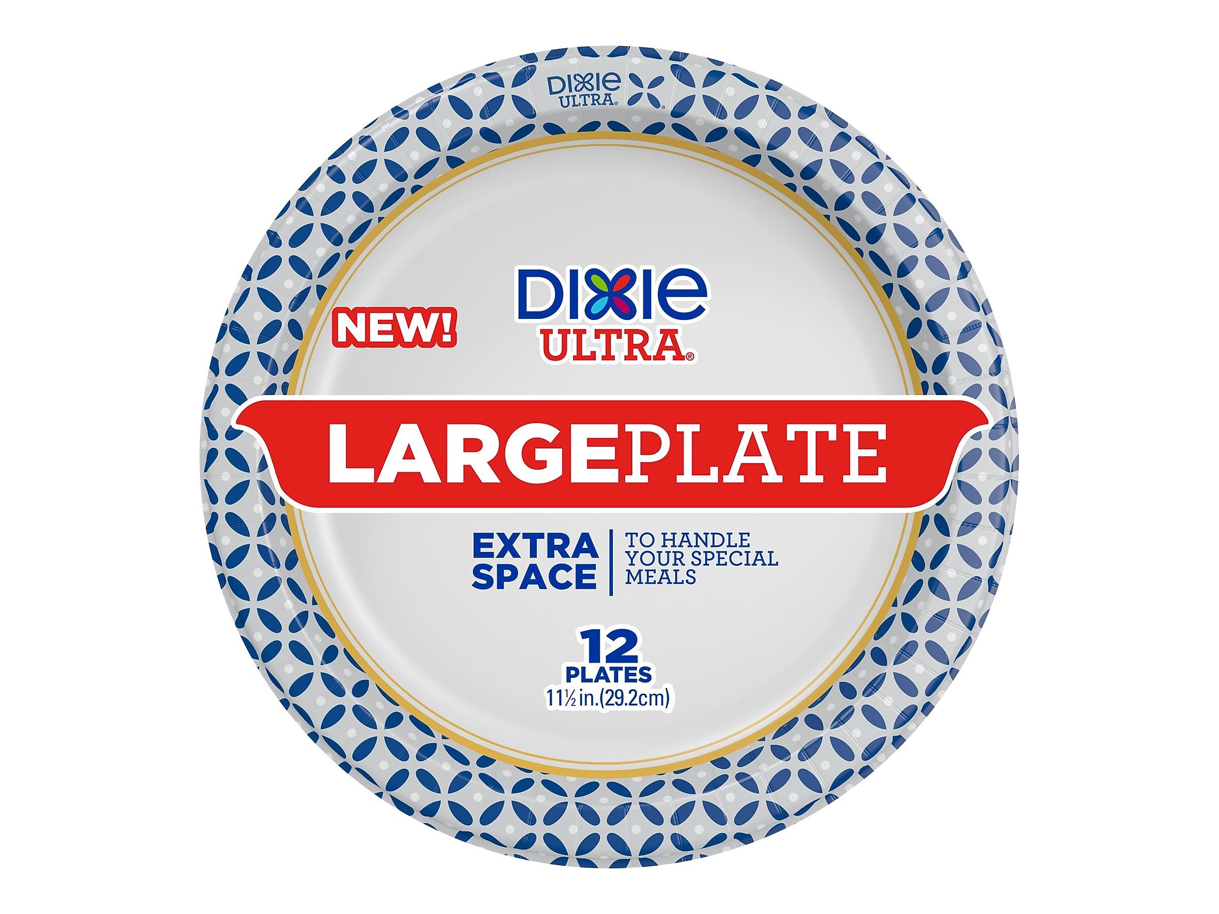 Dixie Ultra Large Paper Plate, 11.5", Blue/White/Yellow, 12/Pack, 8 Packs/Carton (16217/01P)