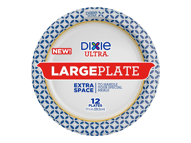 Dixie Ultra Large Paper Plate, 11.5", Blue/White/Yellow, 12/Pack, 8 Packs/Carton (16217/01P)
