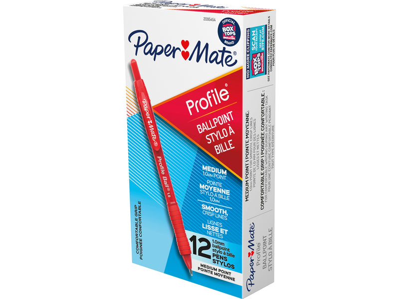 Paper Mate Profile Retractable Ballpoint Pen, Medium Point, Red Ink, Dozen  (2095454)