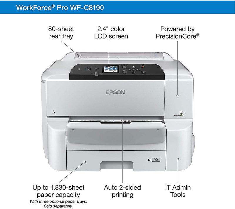 Epson WorkForce Pro WF-C8190 Wireless 13 x 19 Color Inkjet Printer (C11CG70201)