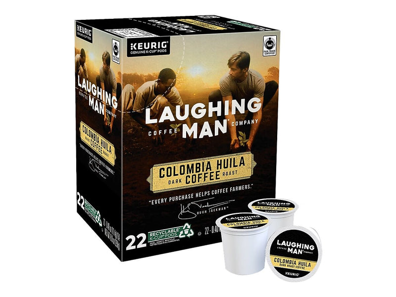 Laughing Man Colombia Huila Dark Chocolate/Black Cherry Coffee, Dark Roast, 0.40 oz. Keurig® K-Cup® Pods, 22/Box (383377)