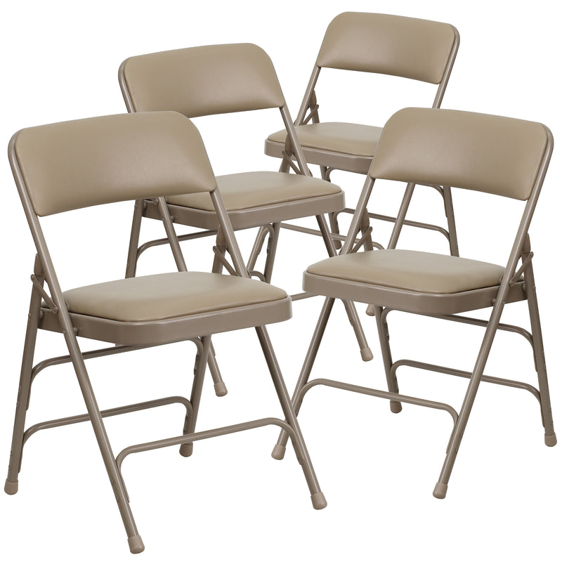 Flash Furniture HERCULES™ Curved Triple Braced Vinyl Armless Folding Chair, Beige, 4/Pack (4HF3MC309AVBGE)