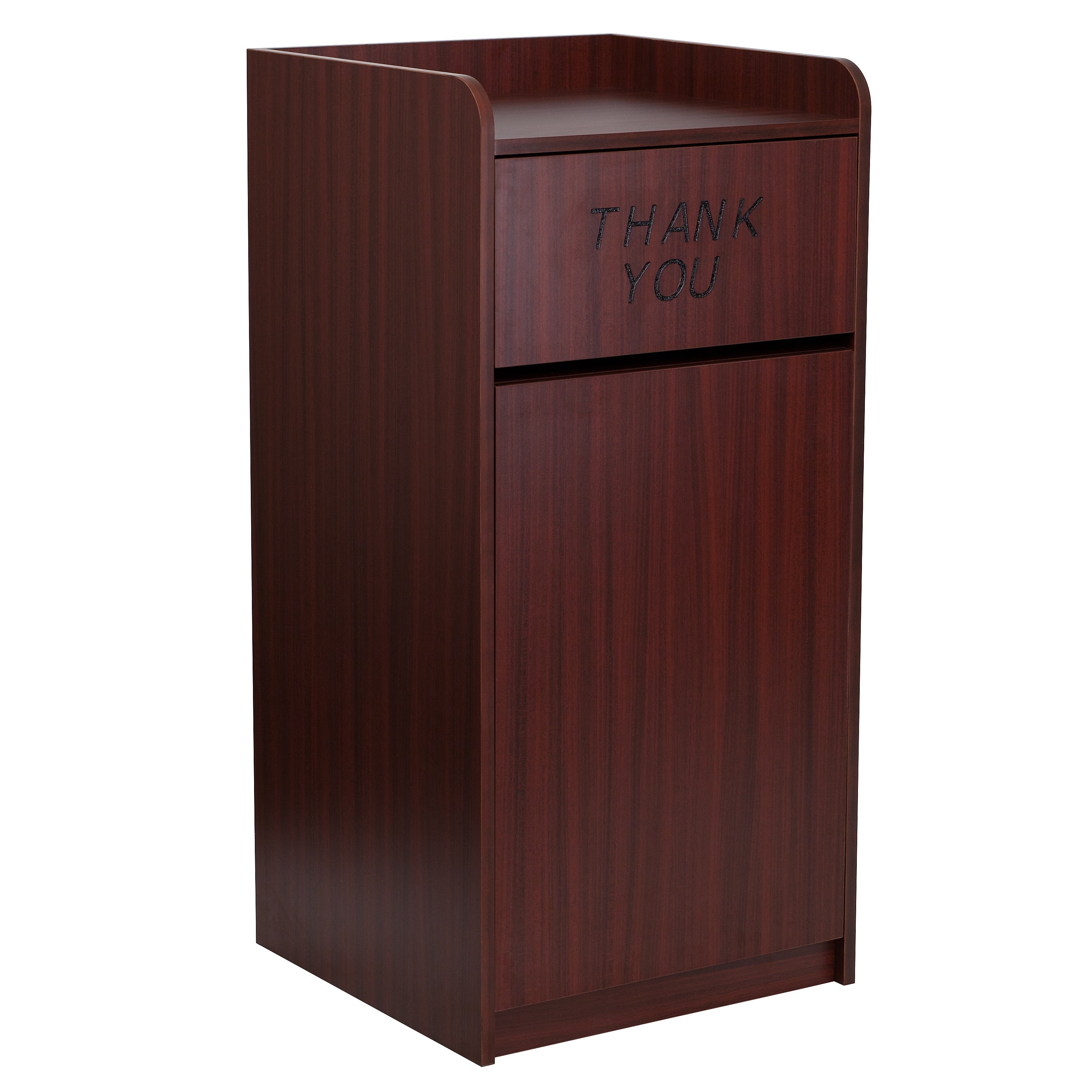 Flash Furniture Wood Tray Top Trash Can, Mahogany