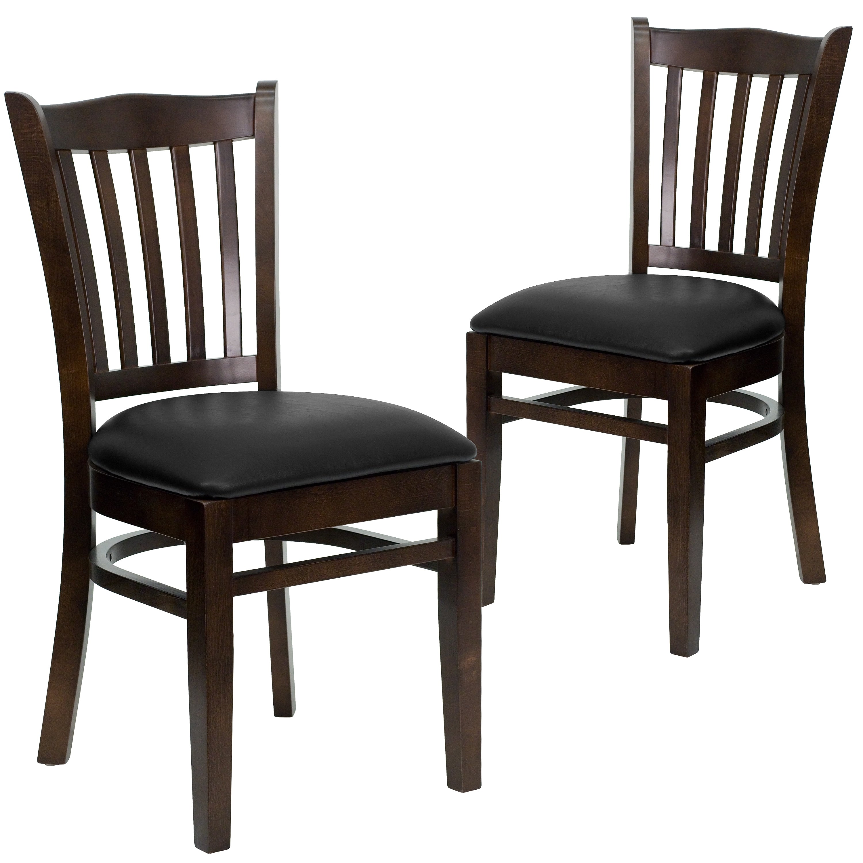 Flash Furniture Hercules Series Vinyl & Wood Vertical Slat Back Restaurant Chair, Walnut/Black, 2/Pack (2XUW08WALBKV)