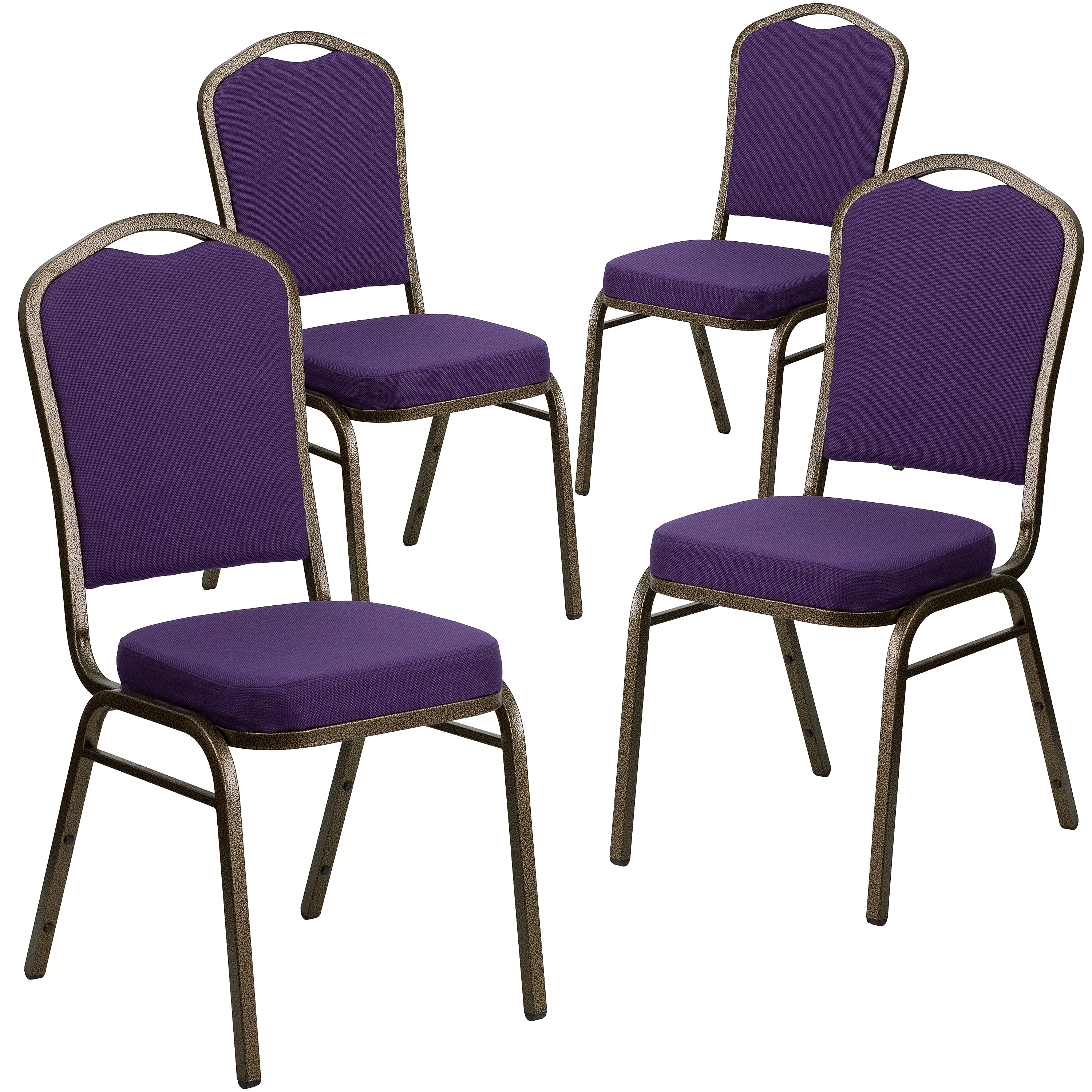 Flash Furniture HERCULES Series Fabric Banquet Stacking Chair, Purple/Gold Vein Frame, 4 Pack (4FDC01PURGV)