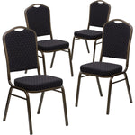 Flash Furniture HERCULES Series Fabric Banquet Stacking Chair, Black Patterned/Gold Vein Frame, 4 Pack (4FDC01GVS0806)