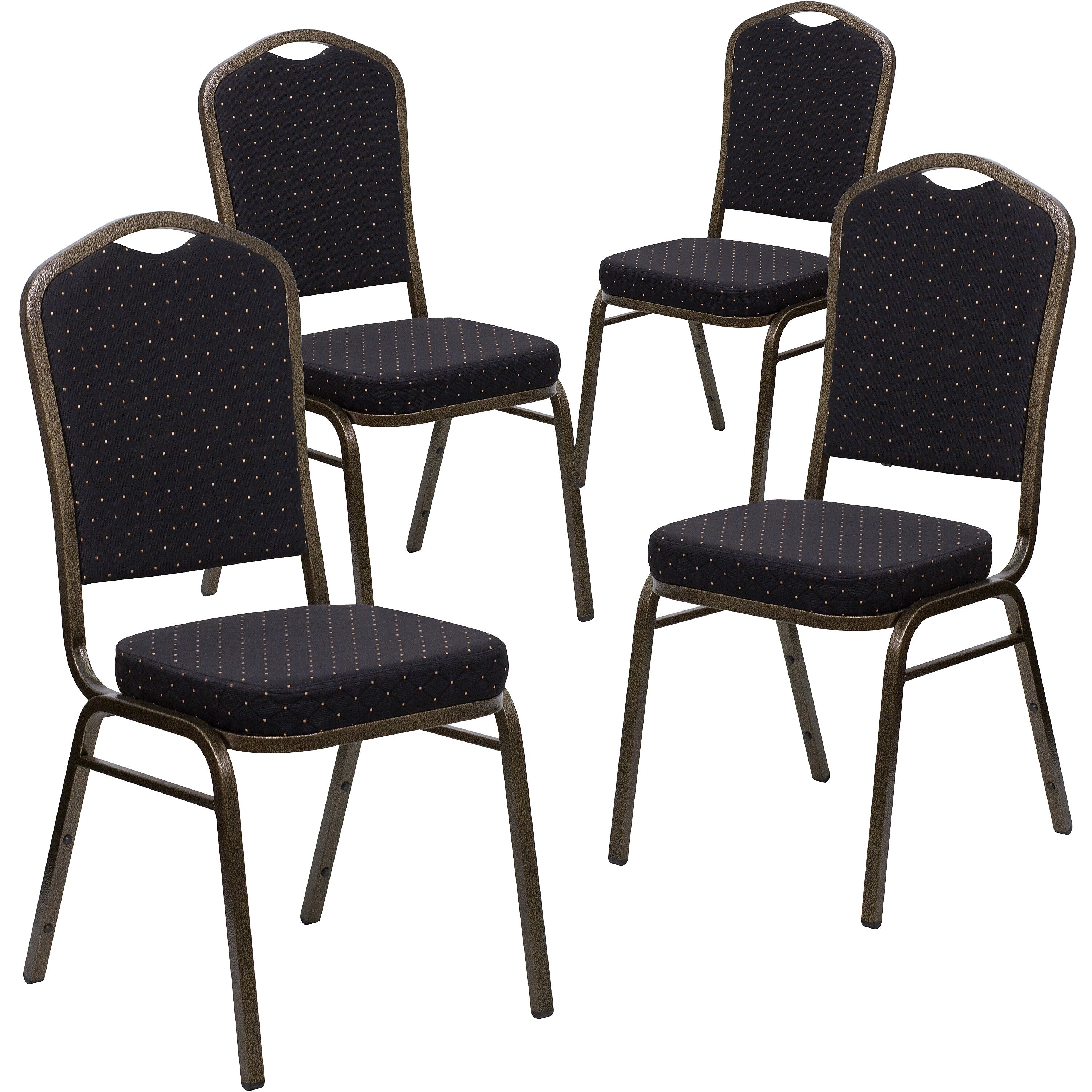 Flash Furniture HERCULES Series Fabric Banquet Stacking Chair, Black Patterned/Gold Vein Frame, 4 Pack (4FDC01GVS0806)