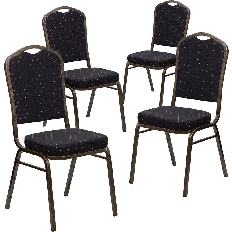 Flash Furniture HERCULES Series Fabric Banquet Stacking Chair, Black Patterned/Gold Vein Frame, 4 Pack (4FDC01GVS0806)