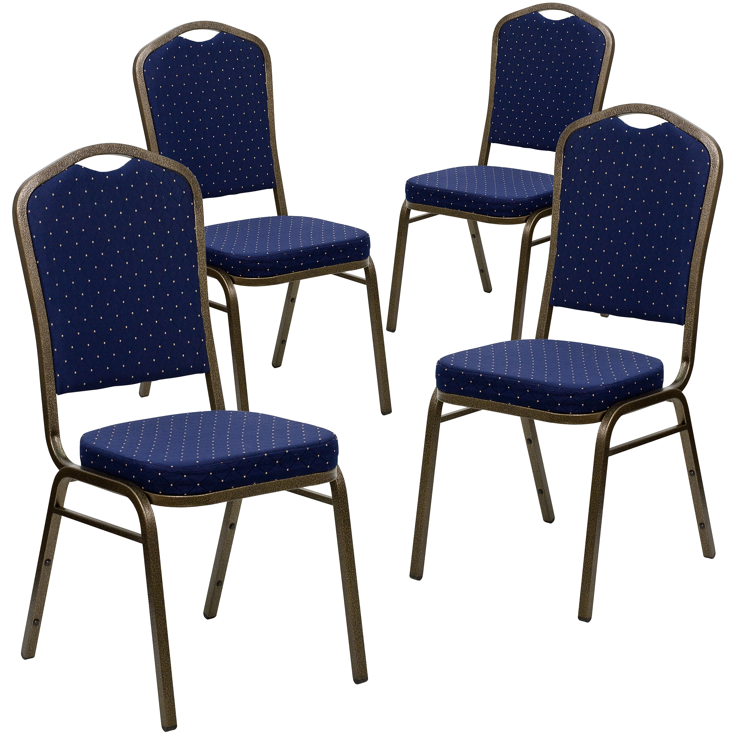 Flash Furniture HERCULES Series Fabric Banquet Stacking Chair, Navy Blue Dot Patterned/Gold Vein Frame, 4 Pack (4FDC01GVS0810)