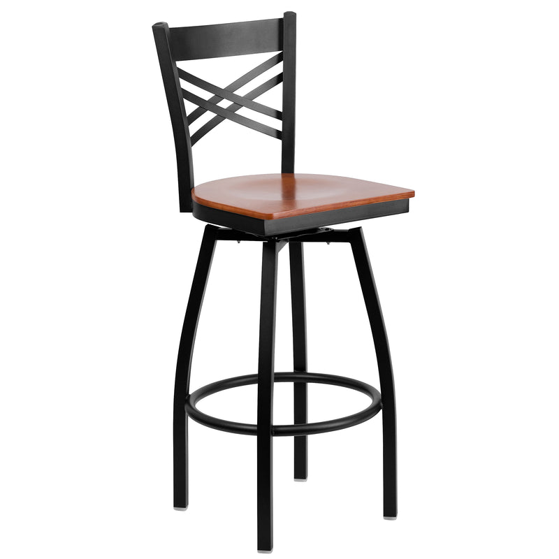 Flash Furniture HERCULES Series Traditional Metal X-Back Barstool, Black/Cherry Wood (XU6F8BXSWVCYW)