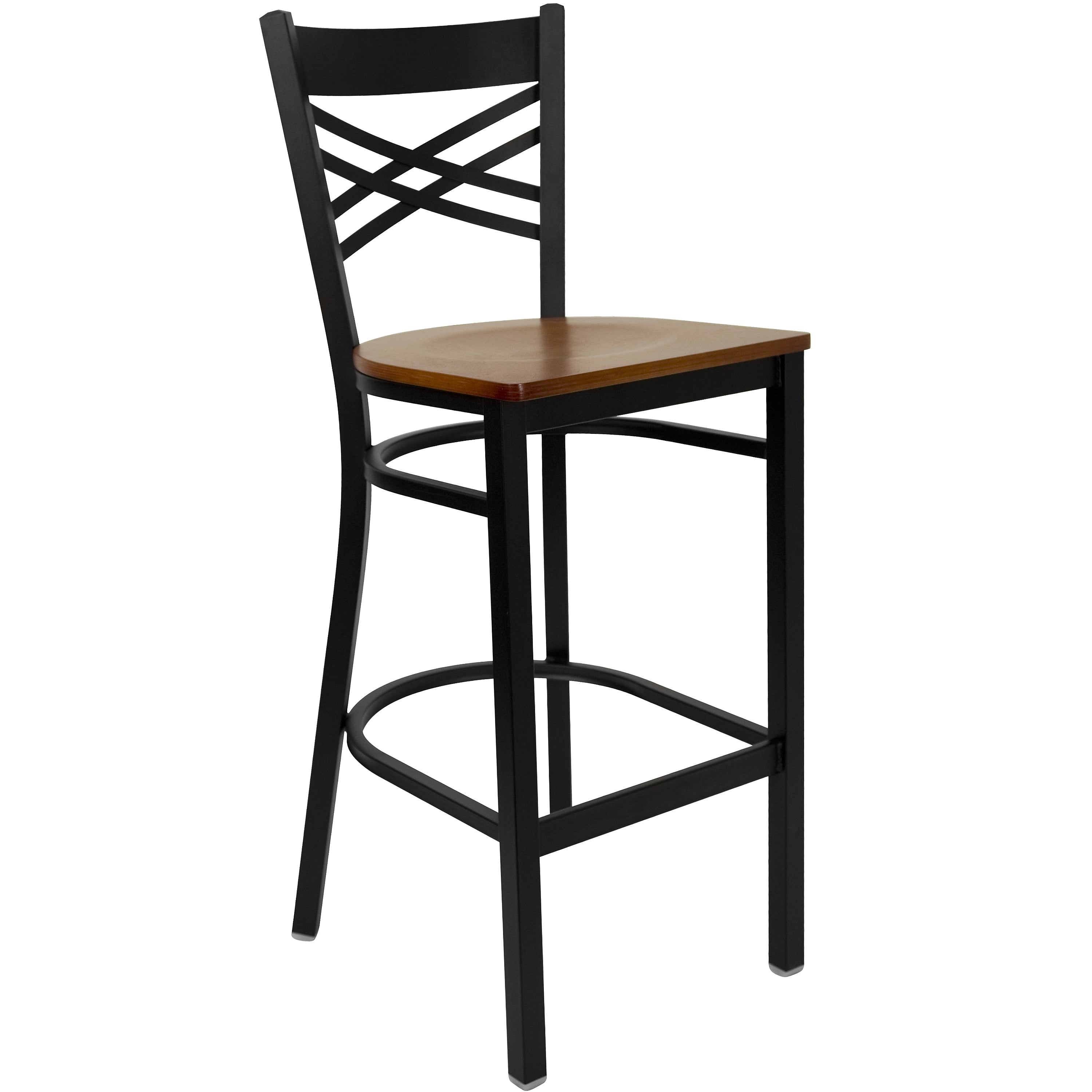 Flash Furniture HERCULES Series Traditional Metal X-Back Restaurant Barstool, Black/Cherry Wood (XU6FOBXBARCHW)