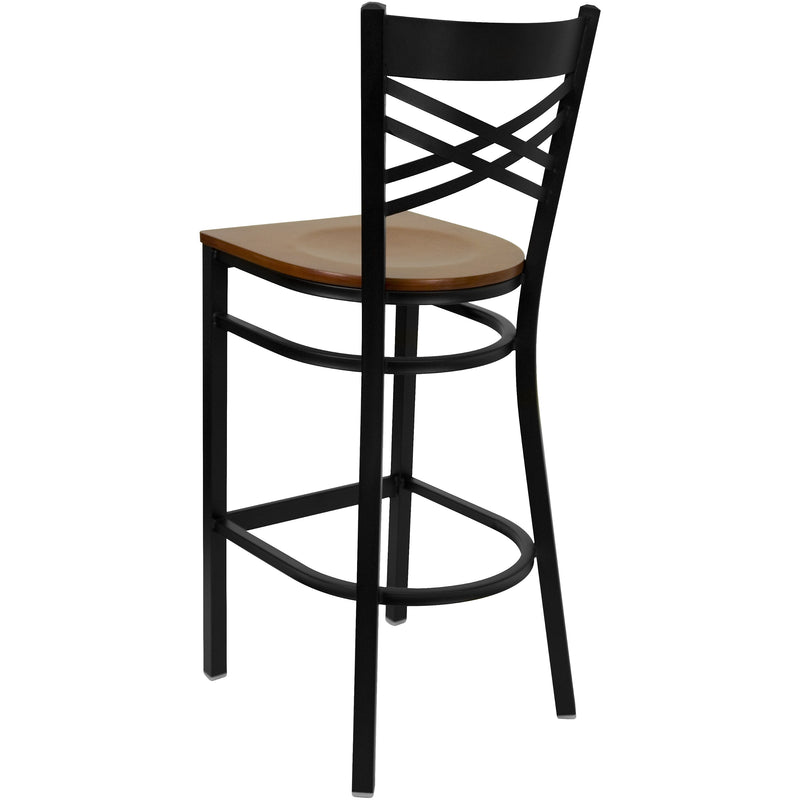 Flash Furniture HERCULES Series Traditional Metal X-Back Restaurant Barstool, Black/Cherry Wood (XU6FOBXBARCHW)