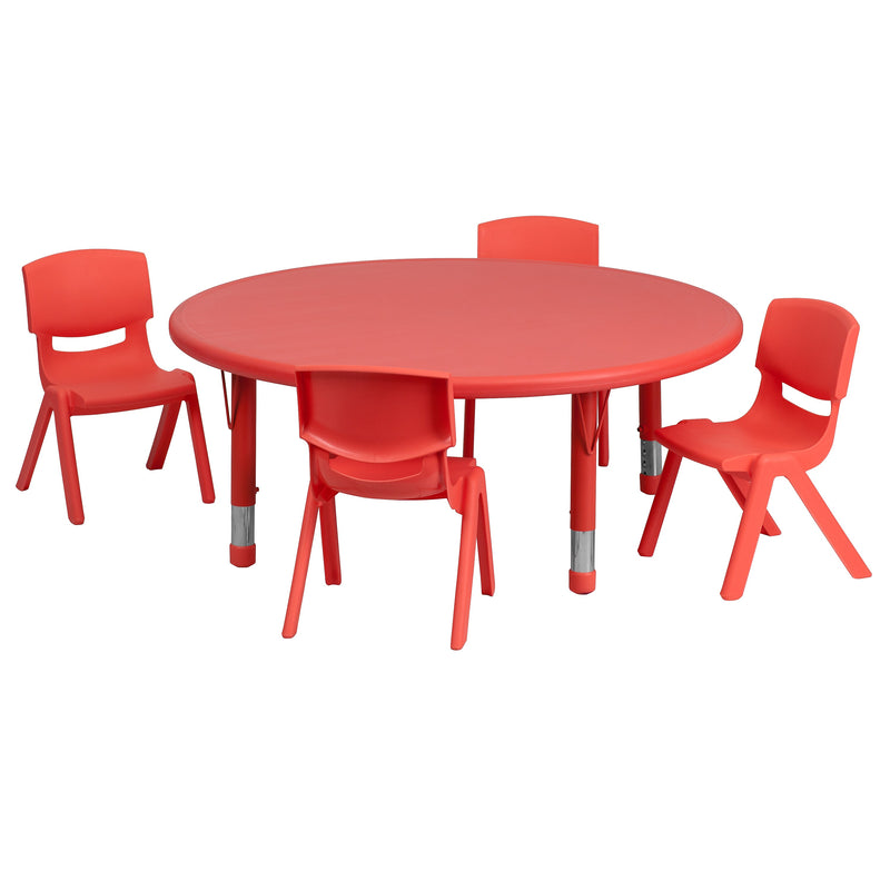 Flash Furniture Emmy 45" Round Activity Table Set, Height Adjustable, Red (YCX53RNDTBLREDE)