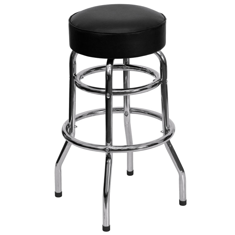 Flash Furniture Bruno Traditional Metal Double Ring Barstool without Back, Black (XUD100)