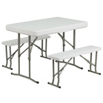 Flash Furniture Rowan Rectangular 3 Piece Folding Bench and Table Set, 25.5" x 41", Granite White (DADYCZ103)