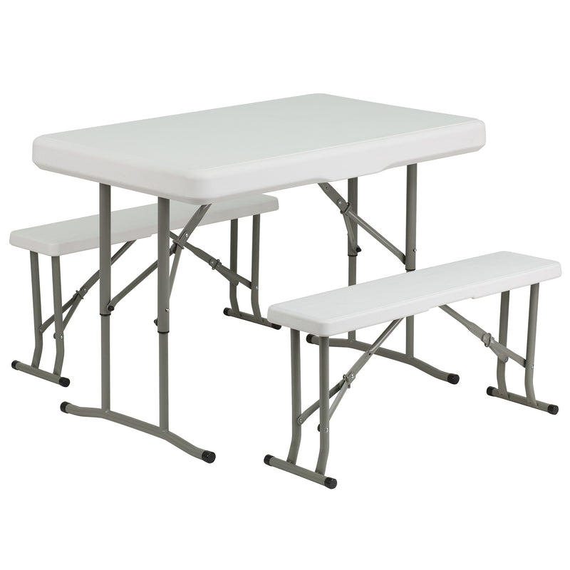 Flash Furniture Rowan Rectangular 3 Piece Folding Bench and Table Set, 25.5" x 41", Granite White (DADYCZ103)