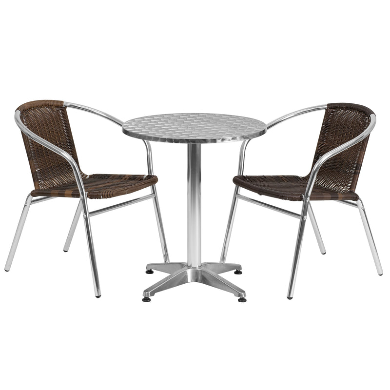 Flash Furniture Lila Indoor-Outdoor 23.5'' Round Table Set with 2 Rattan Chairs, Dark Brown (TLH24RD020CHR2)