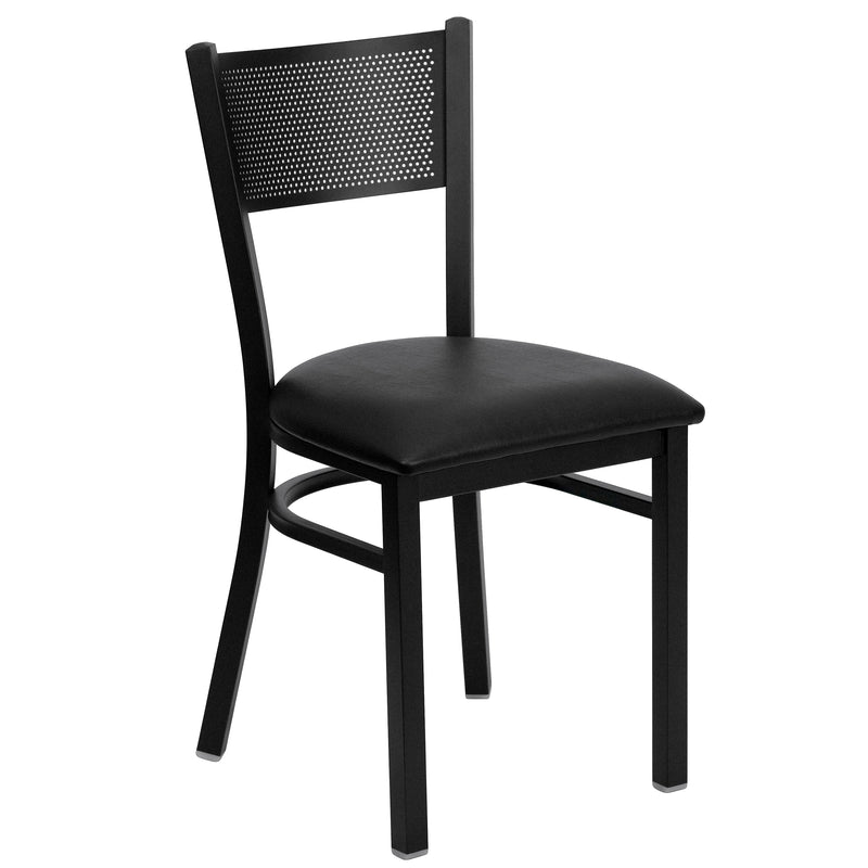 Flash Furniture Hercules Traditional Vinyl & Metal Grid Back Restaurant Dining Chair, Black (XUDG615GRDBLKV)