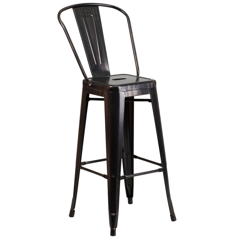 Flash Furniture Kai Contemporary Metal Slat Back Bar Stool, Black-Antique Gold (CH3132030GBBQ)