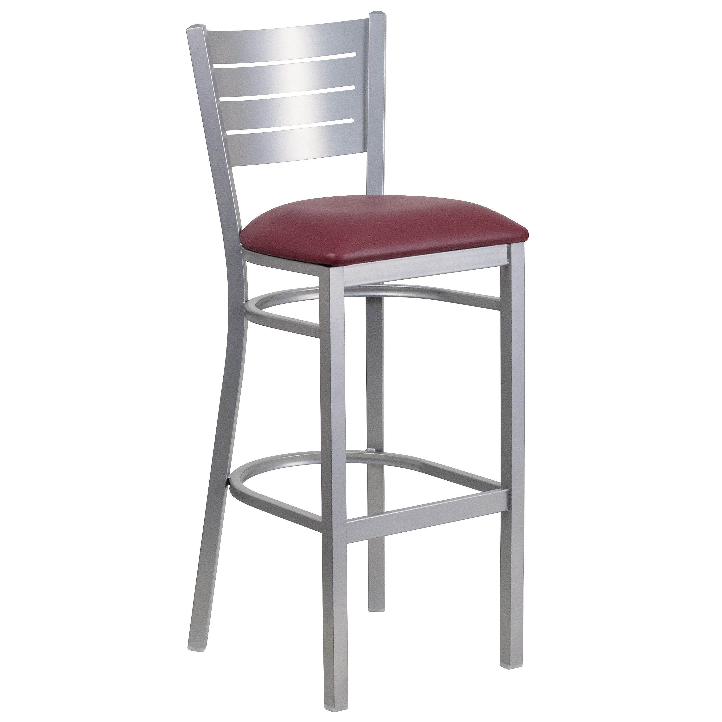 Flash Furniture HERCULES Series Traditional Metal Slat Back Restaurant Barstool, Silver/Burgundy (XUDG60402BBGV)