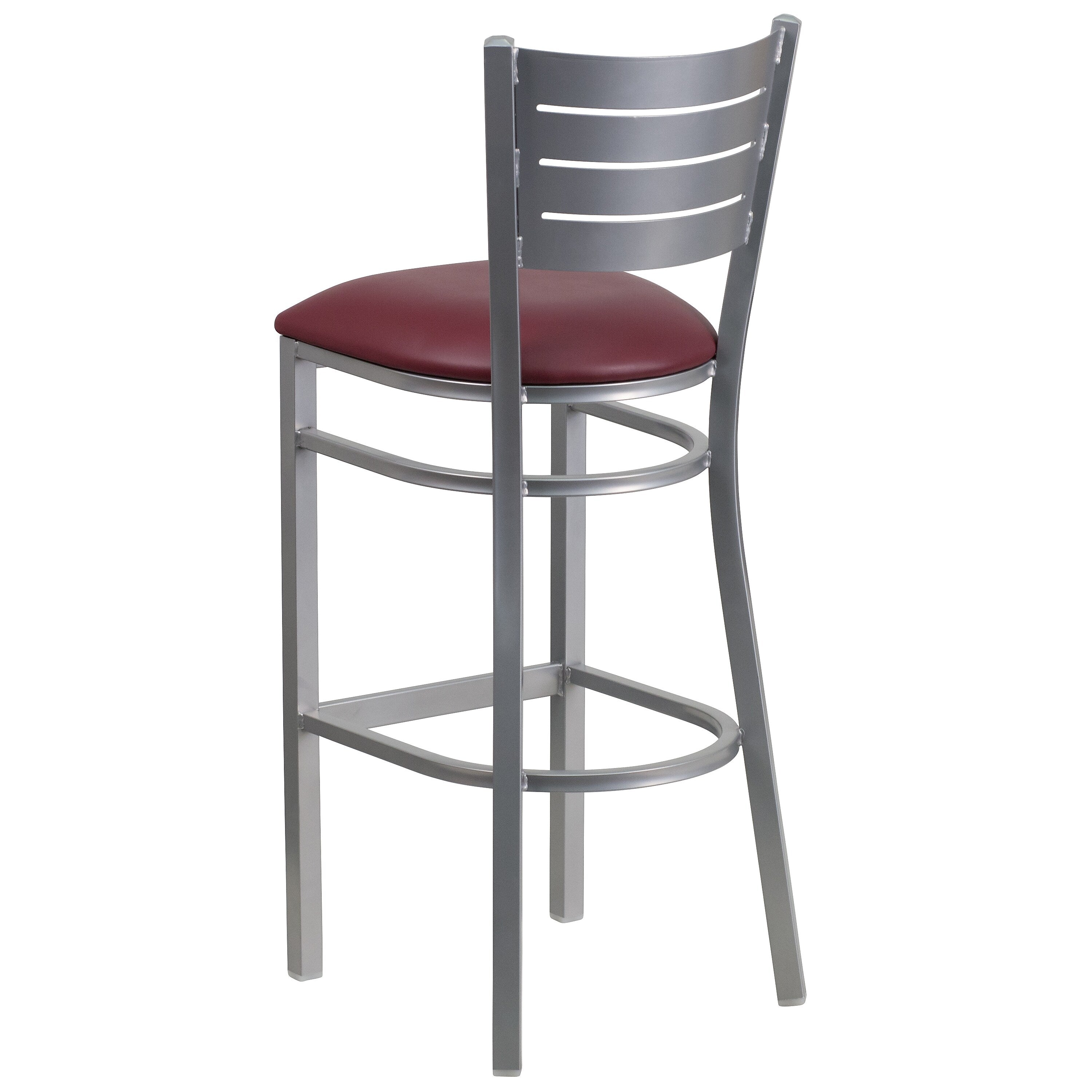Flash Furniture HERCULES Series Traditional Metal Slat Back Restaurant Barstool, Silver/Burgundy (XUDG60402BBGV)