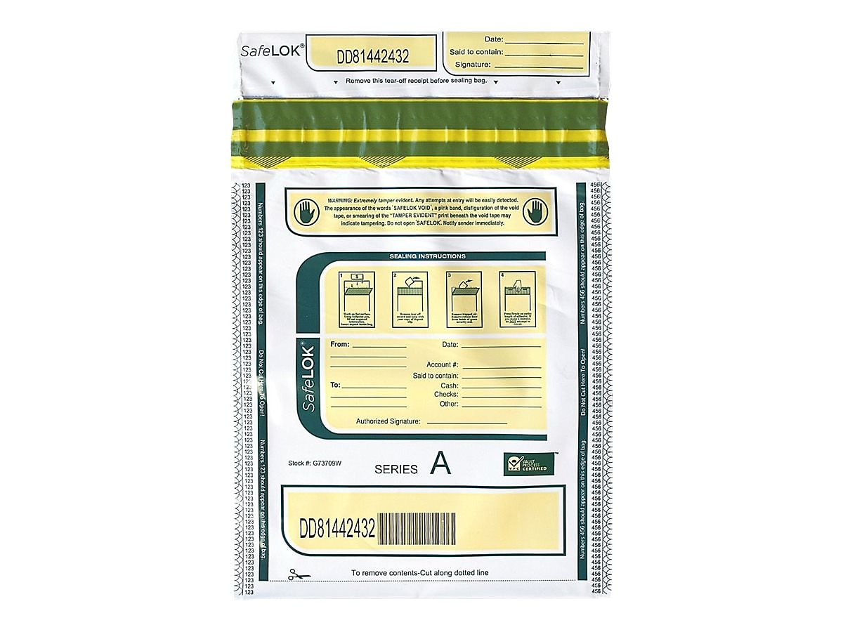 SafeLok Series A Deposit Bag, White, 100/Pack (585089)