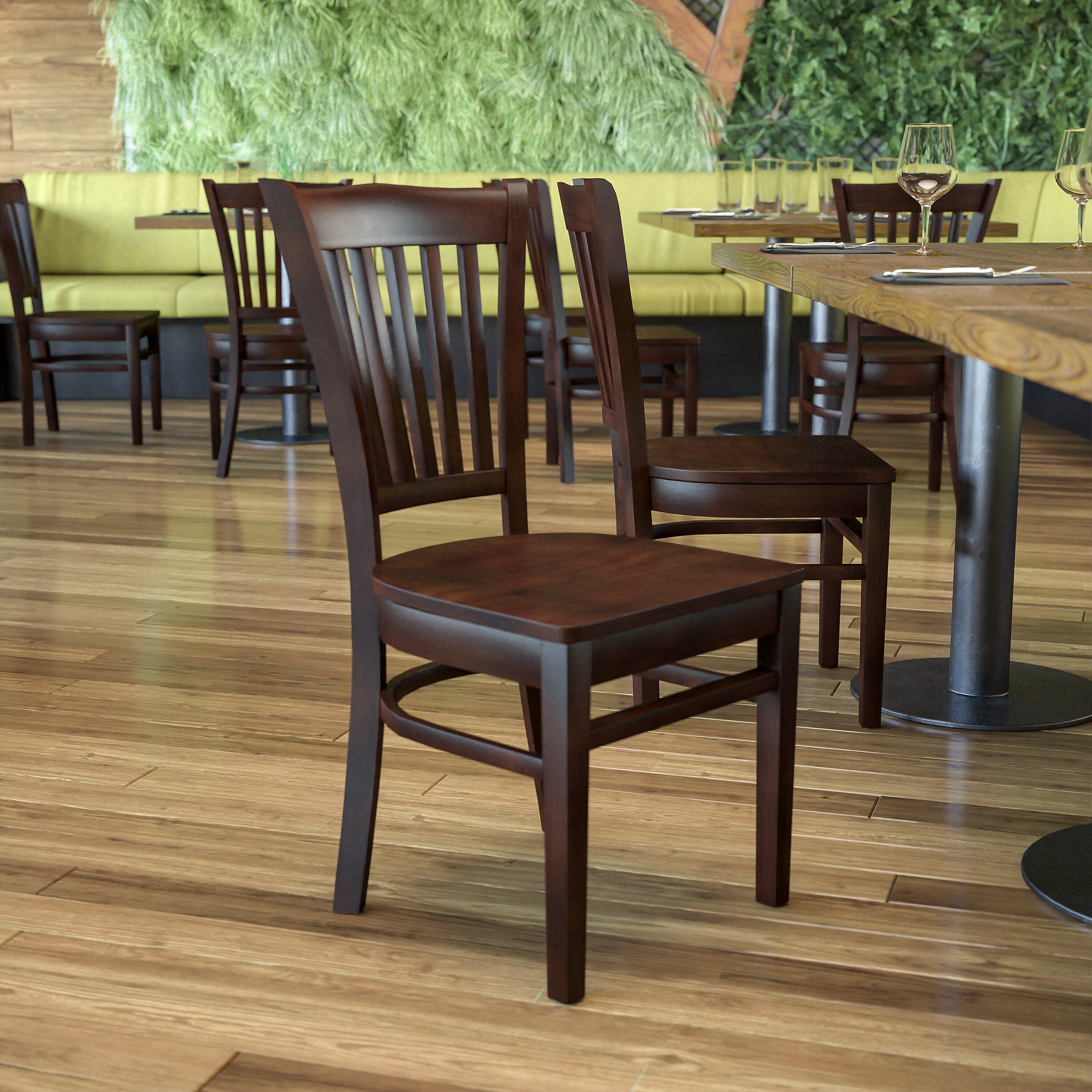 Flash Furniture Hercules Traditional Wood Slat Back Restaurant Dining Chair, Walnut (XUDGW0008VRTWAL)