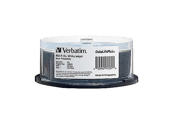 BD-R DL 50GB 8X, White Label, DataLife+, White InkJet Hub Printable, 25PK Spindle (97334)