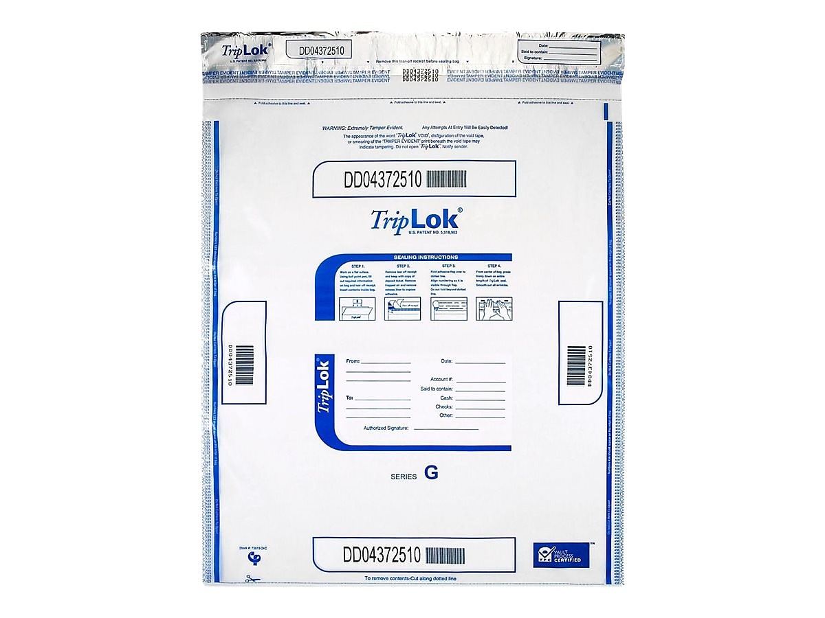 TripLok Series G Tamper-Evident Deposit Bags, Clear, 50/Pack (585056)