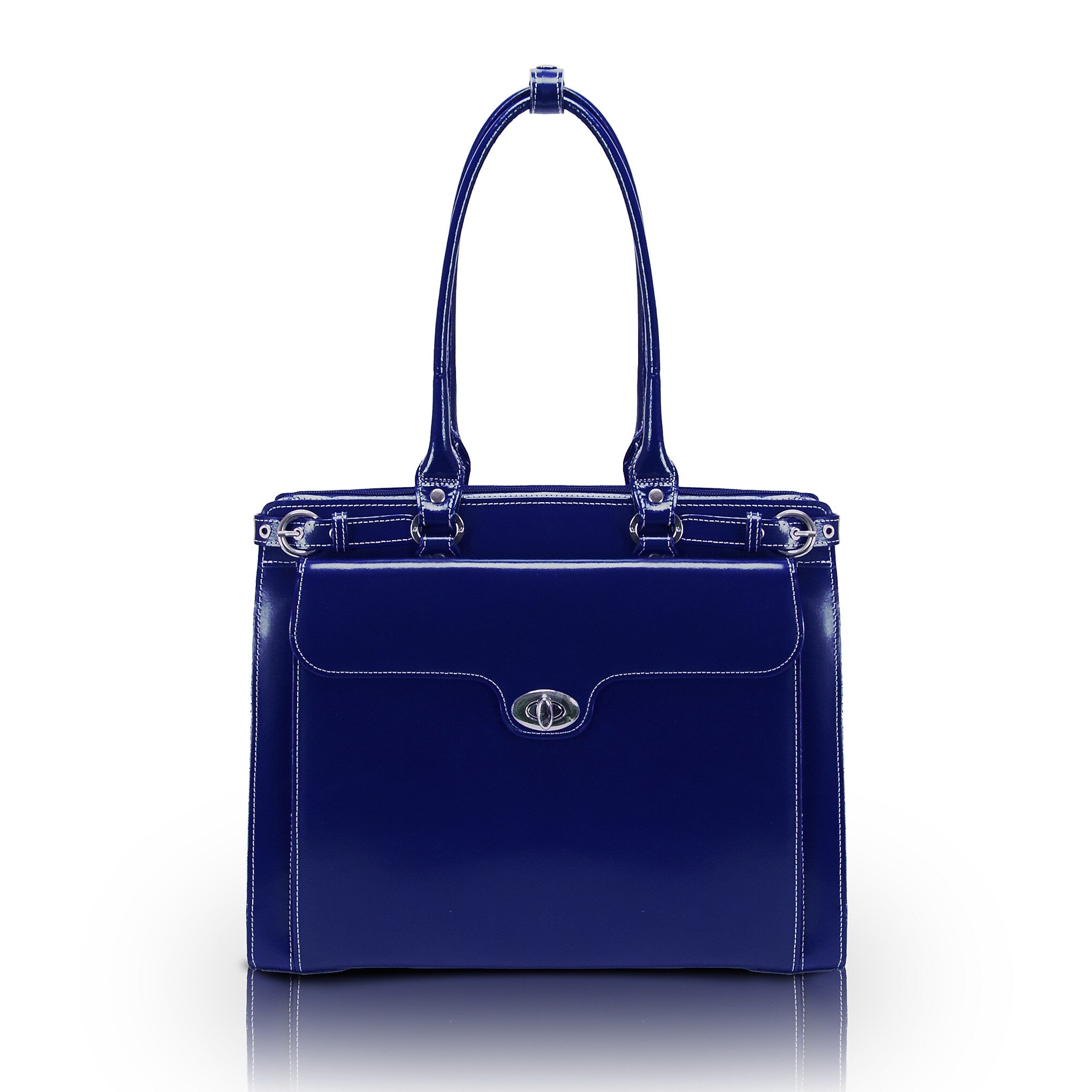 McKlein WINNETKA W Series Leather Briefcase, Laptop Compatible, Navy (94837)