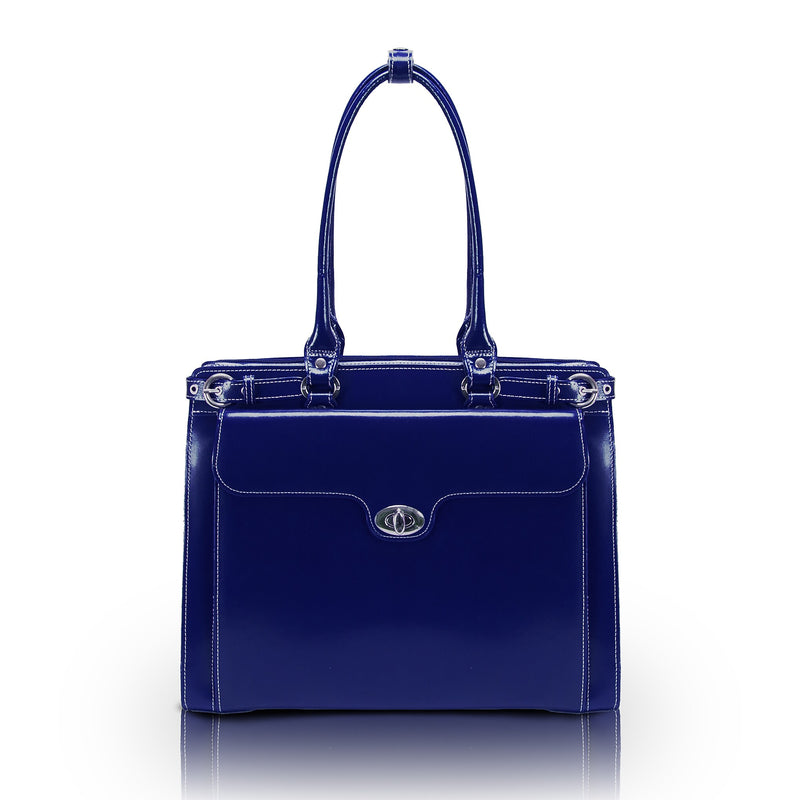 McKlein WINNETKA W Series Leather Briefcase, Laptop Compatible, Navy (94837)