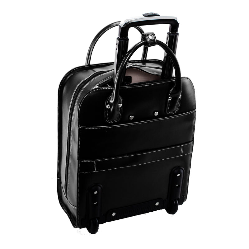 McKlein UPTOWN L Series Leather Briefcase, Laptop Compatible, Rolling, Black (97695)