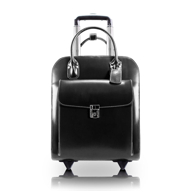 McKlein UPTOWN L Series Leather Briefcase, Laptop Compatible, Rolling, Black (97695)