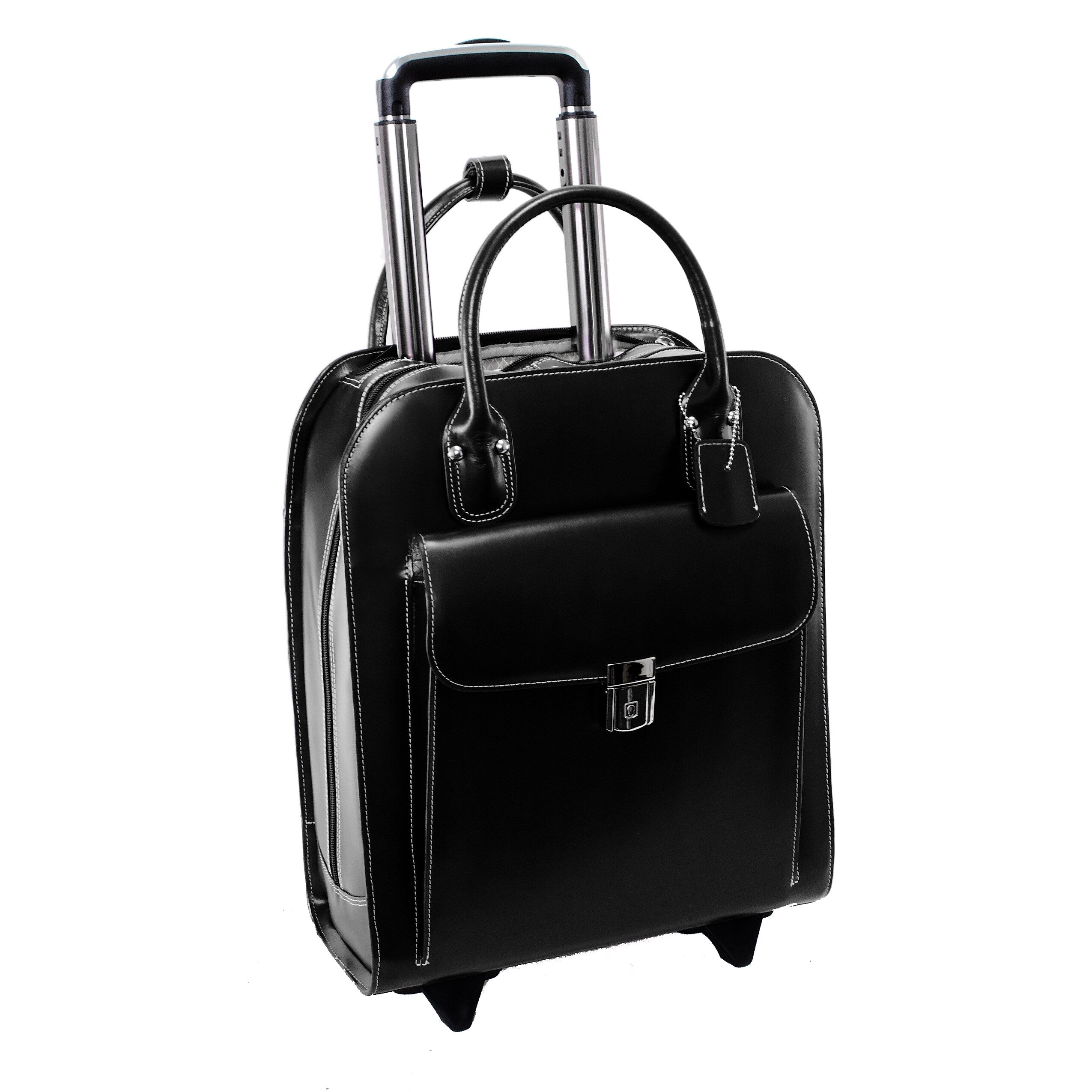 McKlein UPTOWN L Series Leather Briefcase, Laptop Compatible, Rolling, Black (97695)