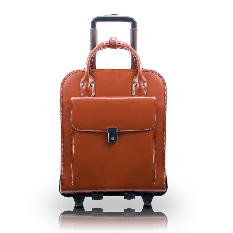 McKlein LA GRANGE Leather Briefcase, Laptop Compatible, Rolling, Brown (96494)