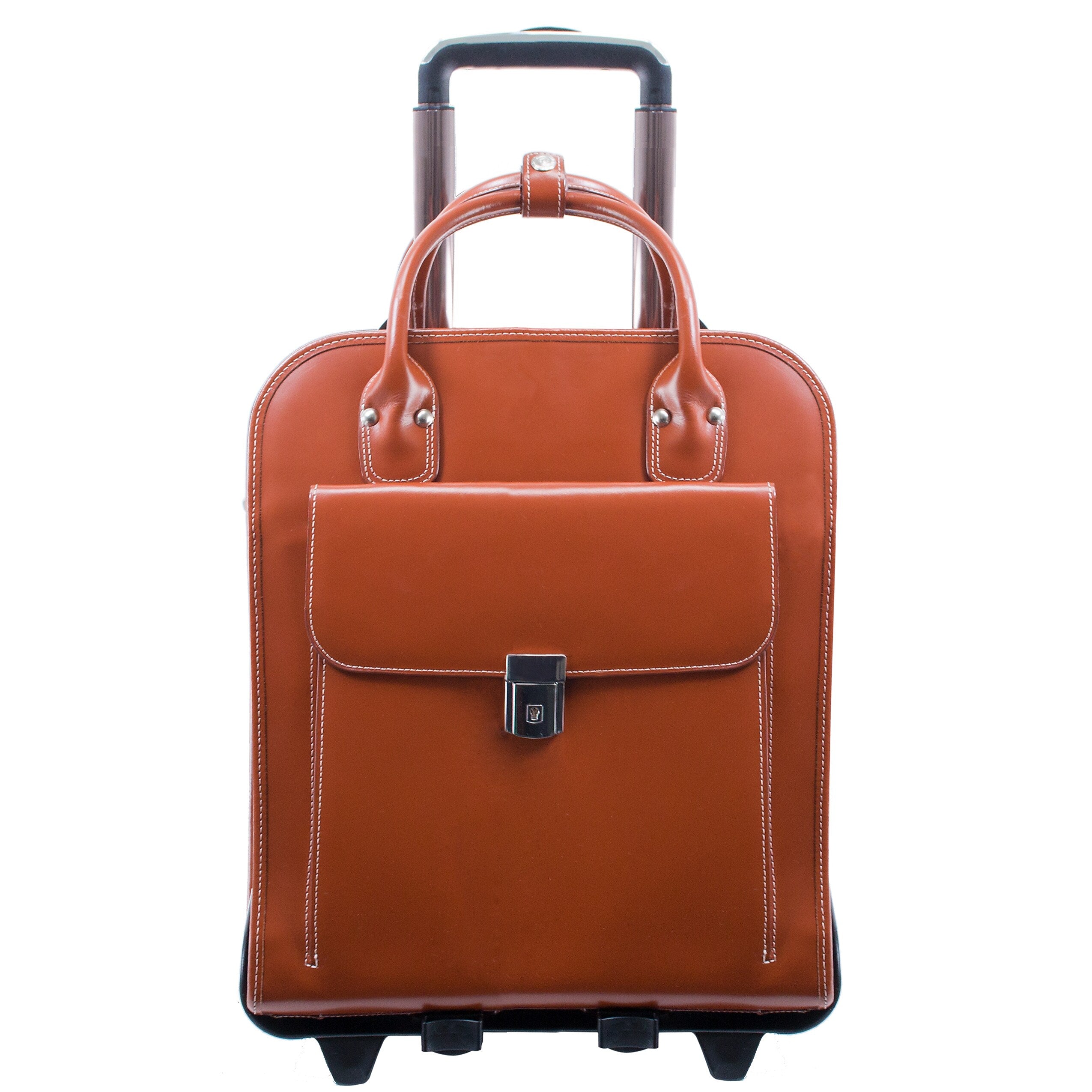 McKlein LA GRANGE Leather Briefcase, Laptop Compatible, Rolling, Brown (96494)