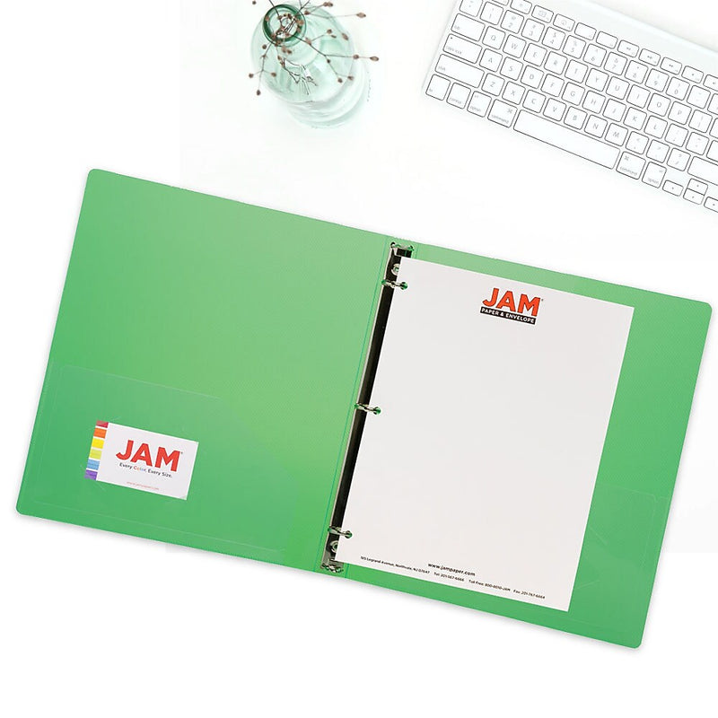 JAM Paper 3/4" 3-Ring Flexible Poly Binders, Green (53016GR)