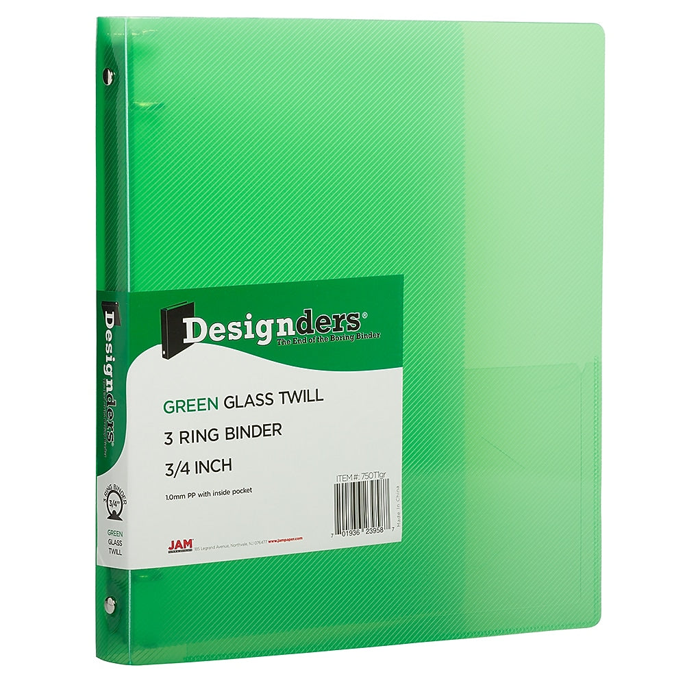 JAM Paper Designders 1" 3-Ring Flexible Poly Binders, Green (750T1GR)