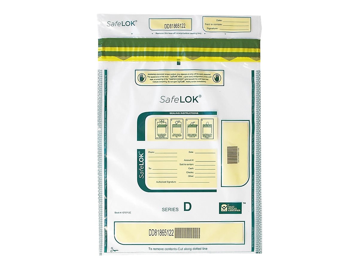 SafeLok Series D Tamper-Evident Bags, Clear, 500/Carton (G73712C)