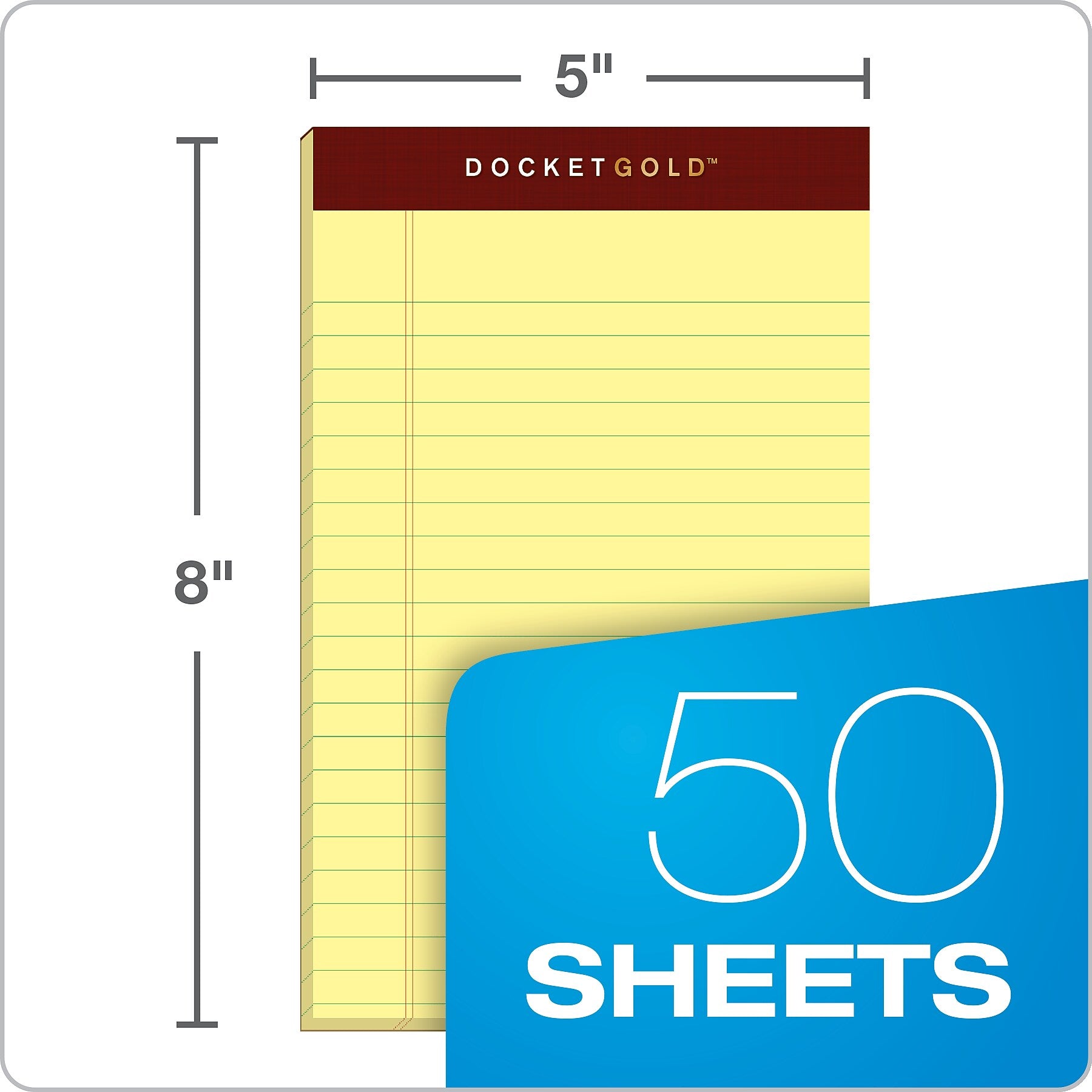 Tops Docket Gold Notepads, 5" x 8", Canary, 50 Sheets/Pad, 12 Pads/Pack