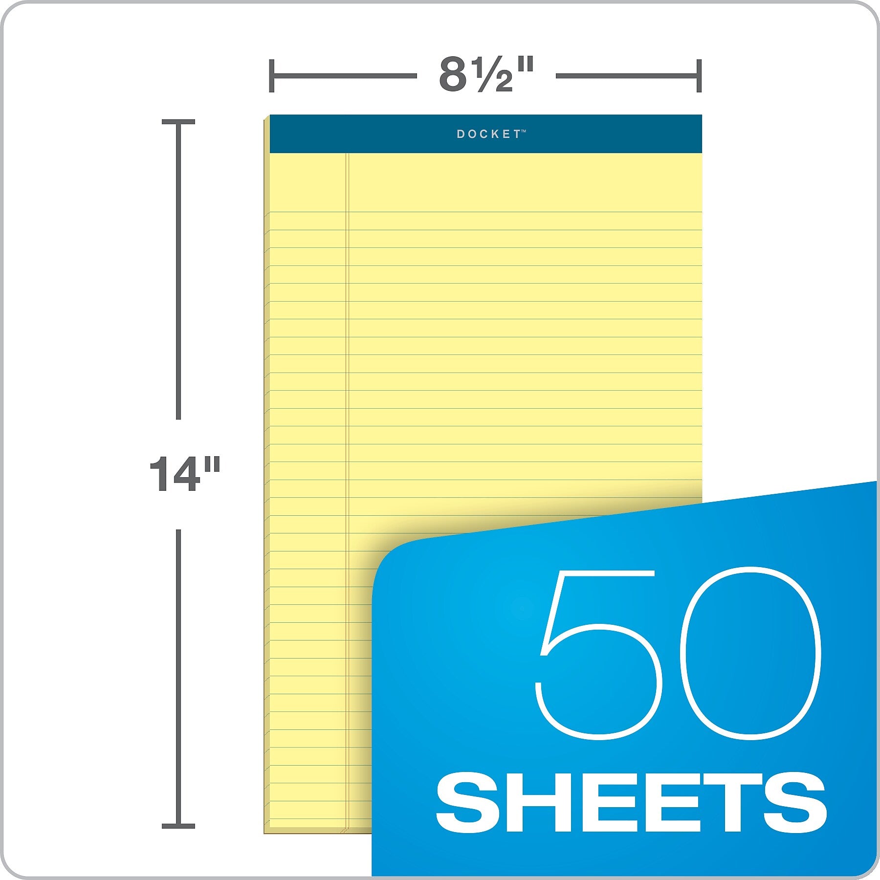 TOPS Docket Notepads, 8.5" x 14", Wide, Canary, 50 Sheets/Pad, 12 Pads/Pack (TOP 63580)